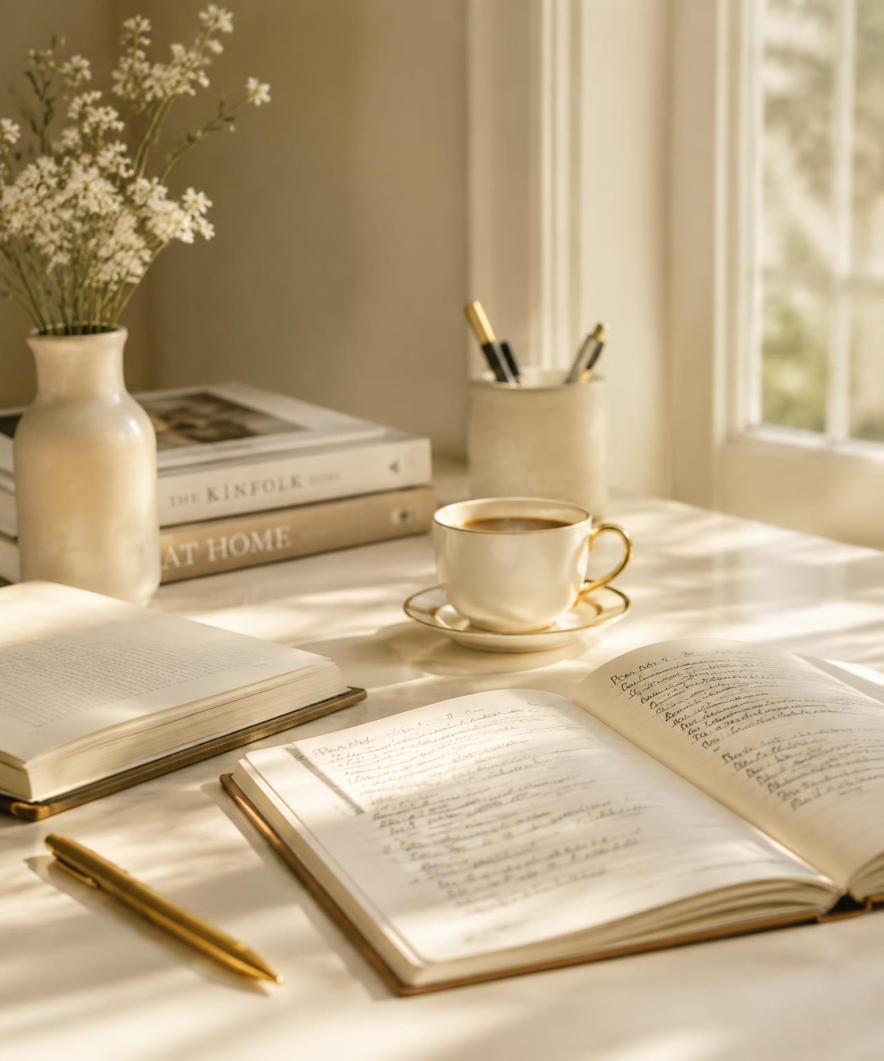 Study desk with notebooks